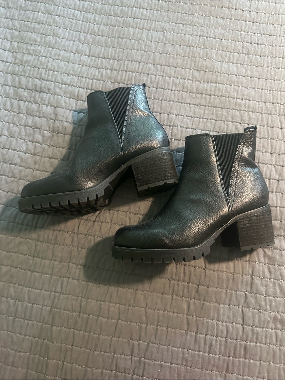 MIA Black Leather Lug Sole Chelsea Ankle Boots